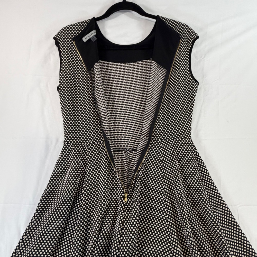 Danny & Nicole Women Black Cream Polka Dot Fit Flare Dress Petite 10P Sleeveless - Picture 3 of 8